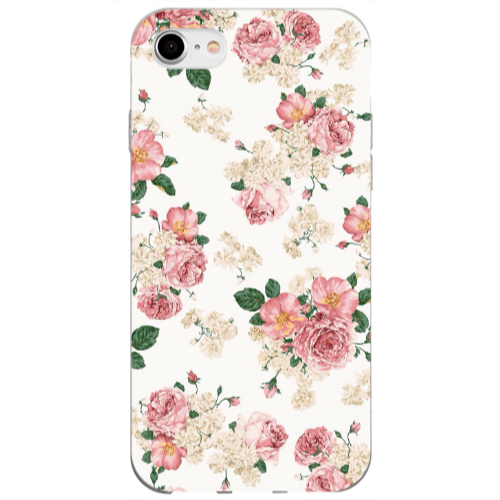 Apple iPhone 7 Pink Flowers 2 Transparent Silicone TPU Θήκη
