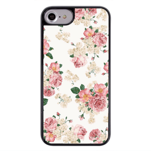 Apple iPhone 7 Pink Flowers 2 Black Glossy Θήκη