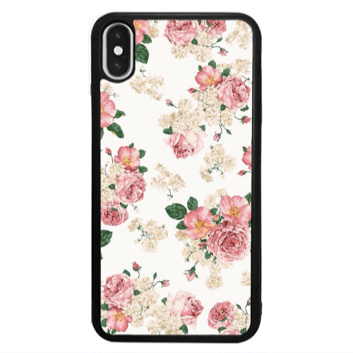 Apple iPhone Xs Pink Flowers 2 Black Glossy Θήκη