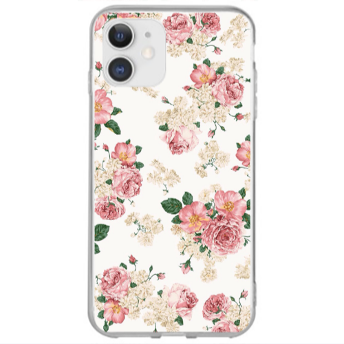 Apple iPhone 12 Mini Pink Flowers 2 Transparent Silicone TPU Θήκη