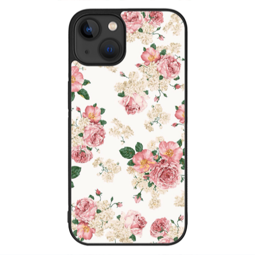 Apple iPhone 13 Mini Pink Flowers 2 Black Glossy Θήκη