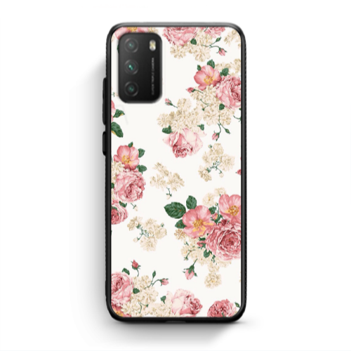 Xiaomi Poco M3 Pink Flowers 2 Black Glossy Θήκη