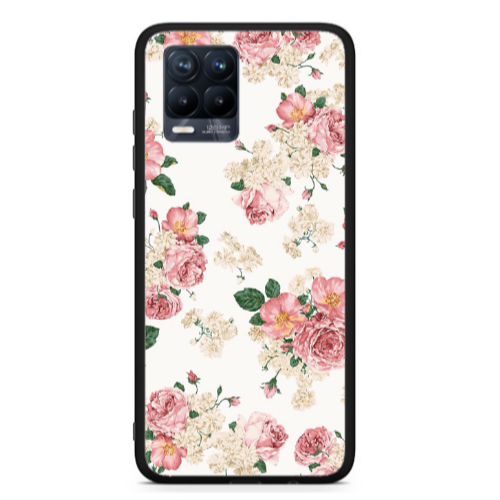 Realme 8  Pink Flowers 2 Black Glossy Θήκη