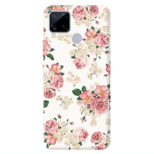 Realme C25S Pink Flowers 2 Transparent Silicone TPU Θήκη