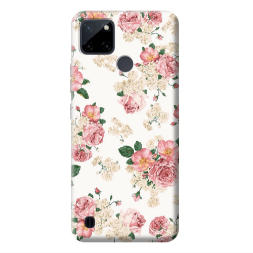 Realme C25Y Pink Flowers 2 Transparent Silicone TPU Θήκη