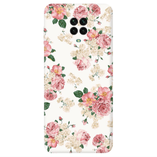 Xiaomi Redmi Note 9S Pink Flowers 2 Transparent Silicone TPU Θήκη
