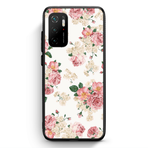 Xiaomi Poco M3 Pro Pink Flowers 2 Black Glossy Θήκη