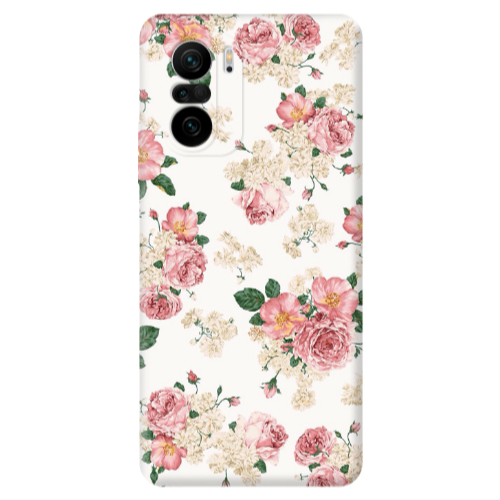 Xiaomi Poco F3 Pink Flowers 2 Transparent Silicone TPU Θήκη