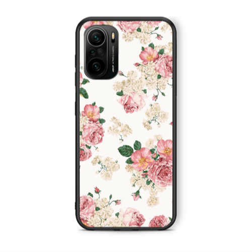 Xiaomi Poco F3 Pink Flowers 2 Black Glossy Θήκη