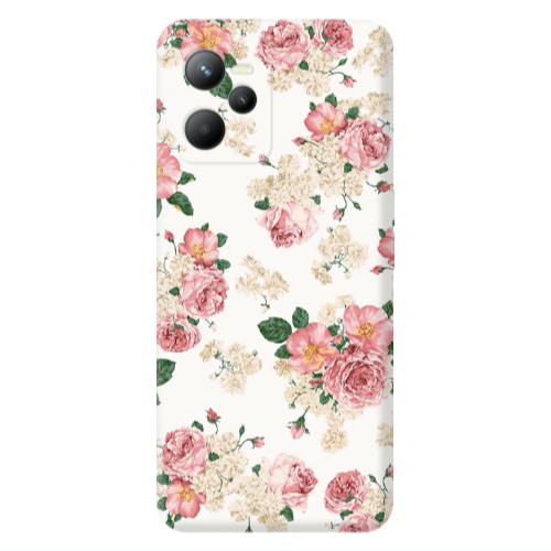 Realme C35 Pink Flowers 2 Transparent Silicone TPU Θήκη