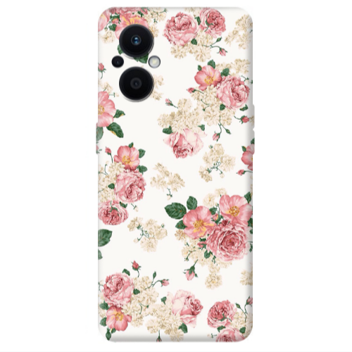 Oppo Reno 7 Lite Pink Flowers 2 Transparent Silicone TPU Θήκη
