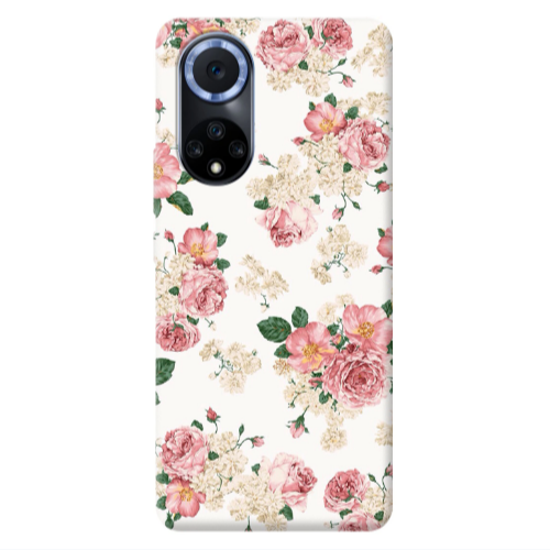Huawei Nova 9 Pink Flowers 2 Transparent Silicone TPU Θήκη