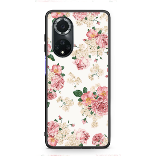 Huawei Nova 9 Pink Flowers 2 Black Glossy Θήκη