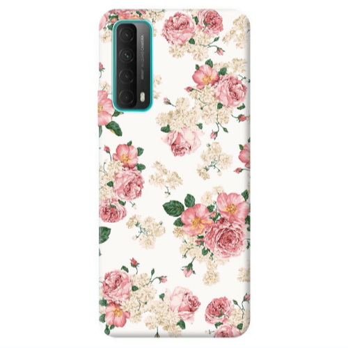 Huawei P Smart 2021 Pink Flowers 2 Transparent Silicone TPU Θήκη
