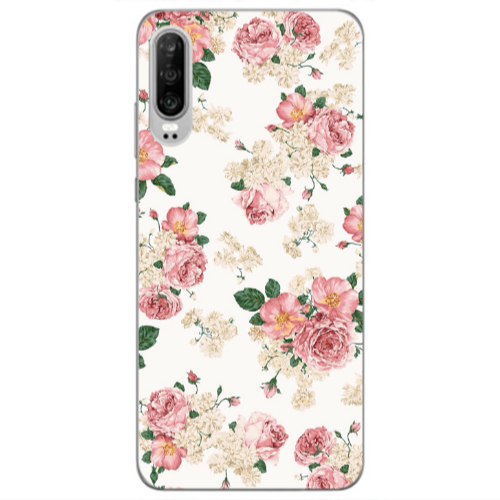 Huawei P30 Pink Flowers 2 Transparent Silicone TPU Θήκη