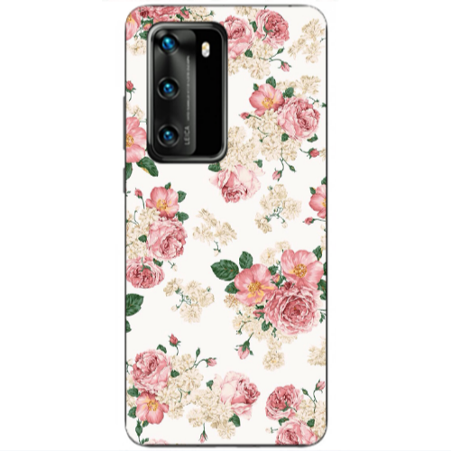 Huawei P40 Pink Flowers 2 Transparent Silicone TPU Θήκη