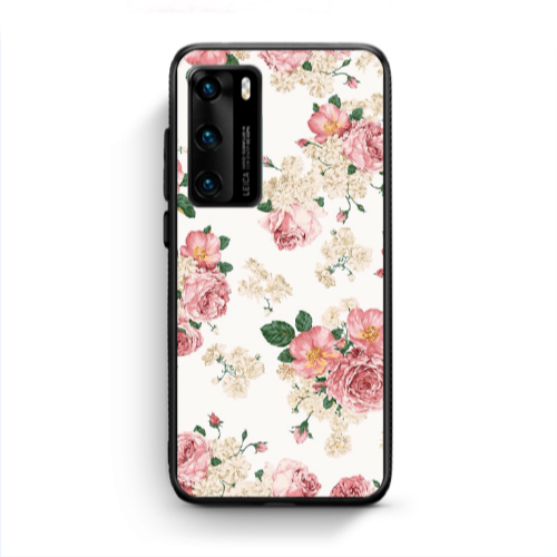 Huawei P40 Pink Flowers 2 Black Glossy Θήκη