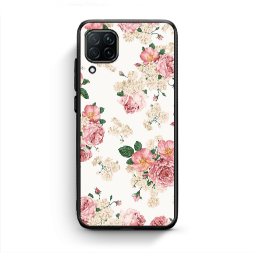 Huawei P40 Lite Pink Flowers 2 Black Glossy Θήκη