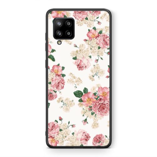 Samsung A42 5G Pink Flowers 2 Black Glossy Θήκη