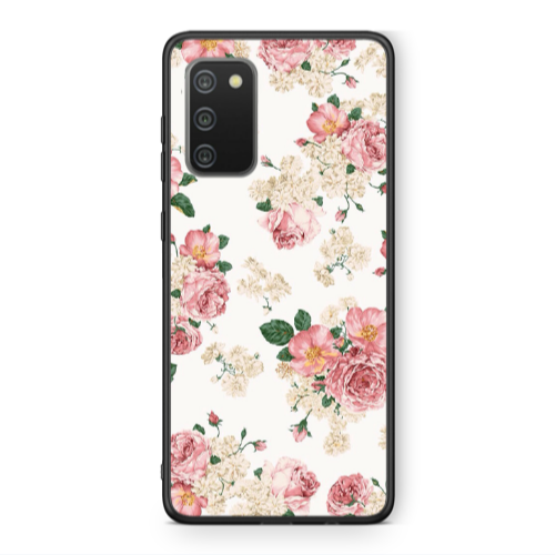 Samsung A02s Pink Flowers 2 Black Glossy Θήκη