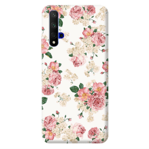 Huawei Nova 5 T Pink Flowers 2 Transparent Silicone TPU Θήκη
