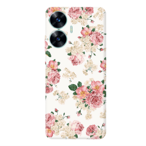 Realme C55 Pink Flowers 2 Transparent Silicone TPU Θήκη