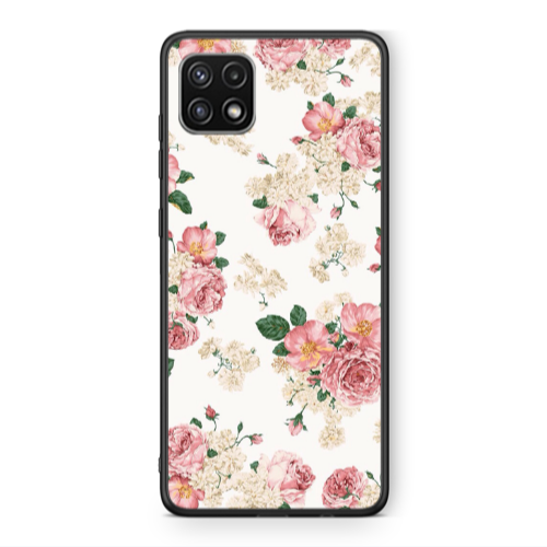 Samsung A22 5G Pink Flowers 2 Black Glossy Θήκη