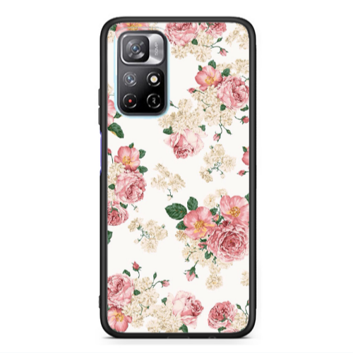 Xiaomi Poco M4 Pro 5G Pink Flowers 2 Black Glossy Θήκη