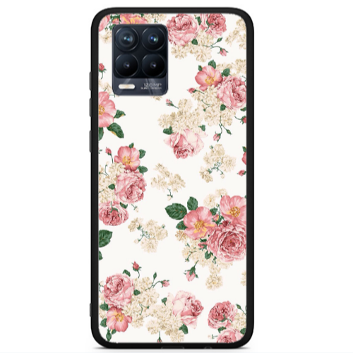Realme 8 i Pink Flowers 2 Black Glossy Θήκη