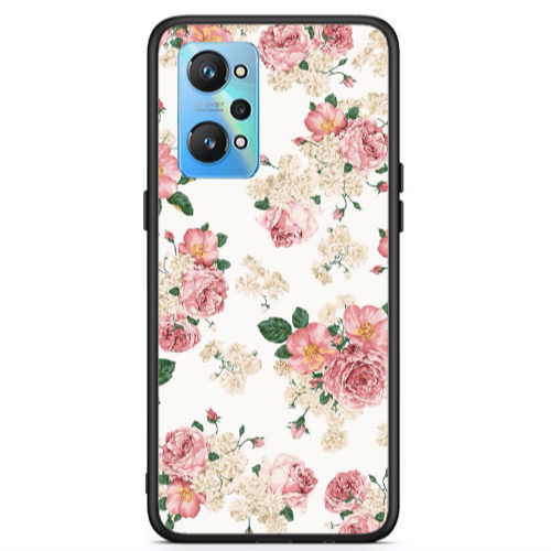 Realme Gt Neo 2 Pink Flowers 2 Black Glossy Θήκη