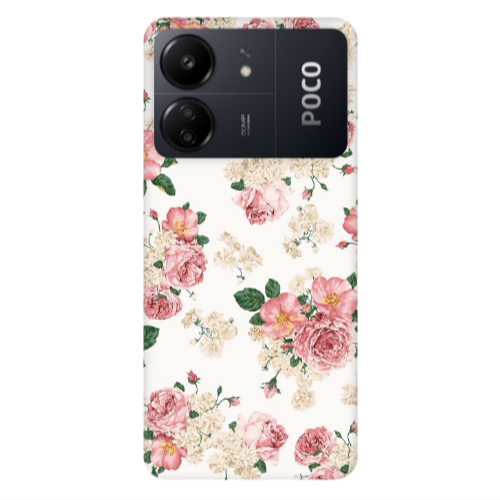 Xiaomi Poco C65 Pink Flowers 2 Transparent Silicone TPU Θήκη