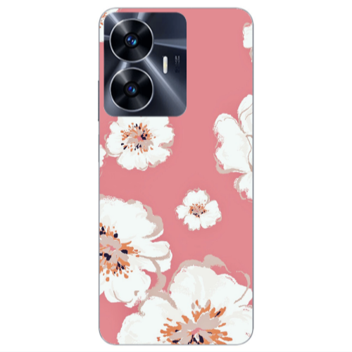 Realme Note 50 White Flowers Transparent Silicone TPU Θήκη
