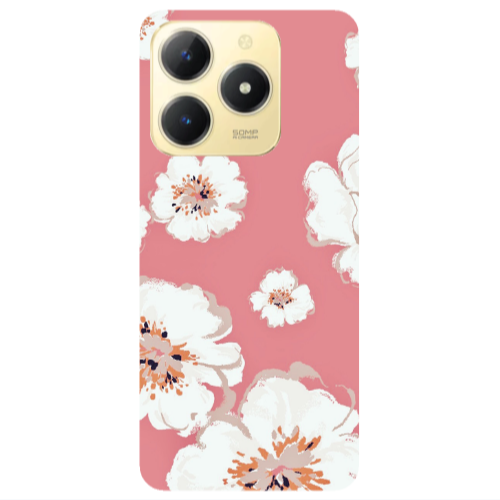 Realme C61 White Flowers Transparent Silicone TPU Θήκη