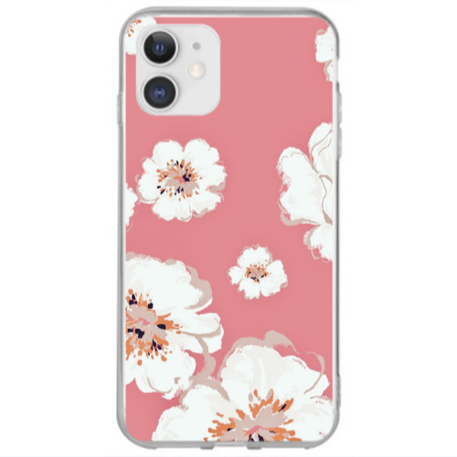 Apple iPhone 12 White Flowers Transparent Silicone TPU Θήκη