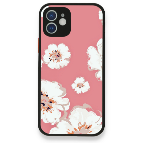 Apple iPhone 12 White Flowers Black Glossy Θήκη