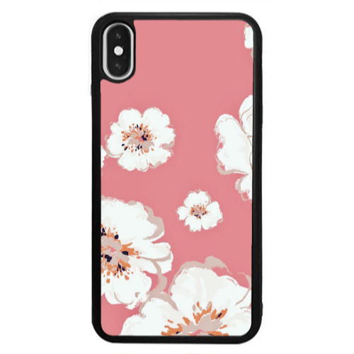 Apple iPhone X White Flowers Black Glossy Θήκη