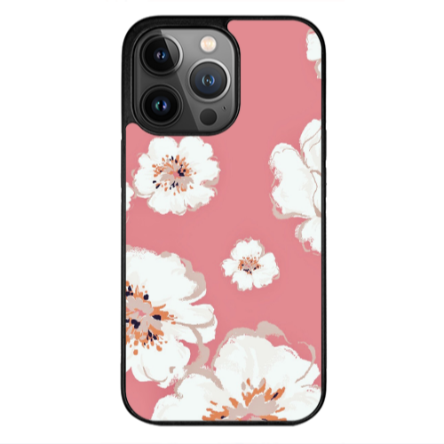 Apple iPhone 13 Pro Max White Flowers Black Glossy Θήκη