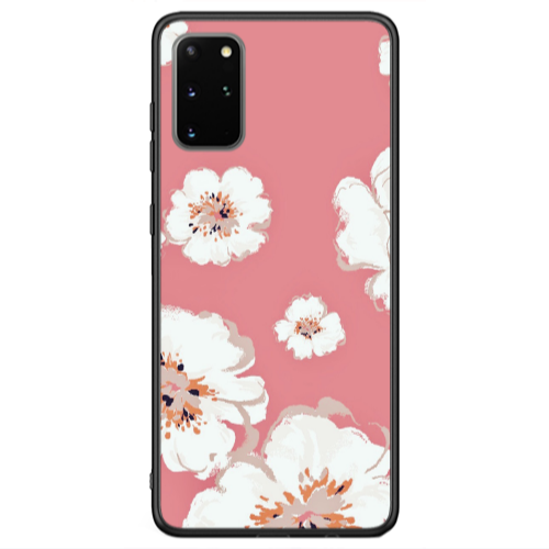 Samsung S20 White Flowers Black Glossy Θήκη