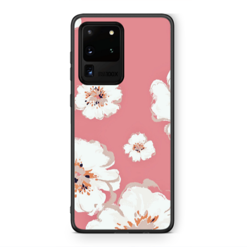 Samsung S20 Ultra White Flowers Black Glossy Θήκη