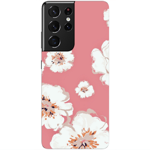 Samsung S21 Ultra White Flowers Transparent Silicone TPU Θήκη
