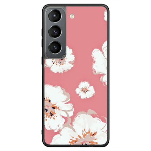 Samsung S21 Ultra White Flowers Black Glossy Θήκη