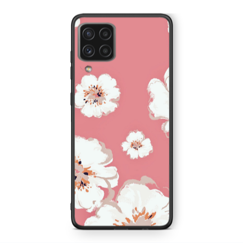 Samsung A22 4G White Flowers Black Glossy Θήκη