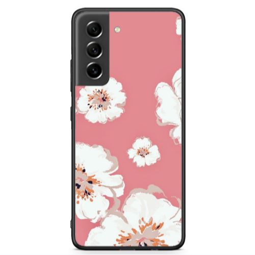 Samsung S21 FE White Flowers Black Glossy Θήκη