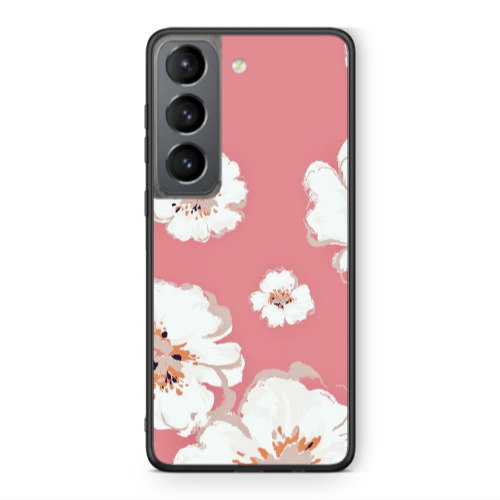 Samsung S21 PLUS White Flowers Black Glossy Θήκη