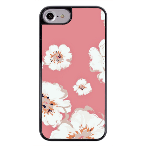 Apple iPhone 7 White Flowers Black Glossy Θήκη