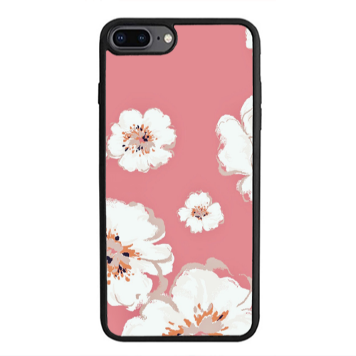 Apple iPhone 7 Plus White Flowers Black Glossy Θήκη