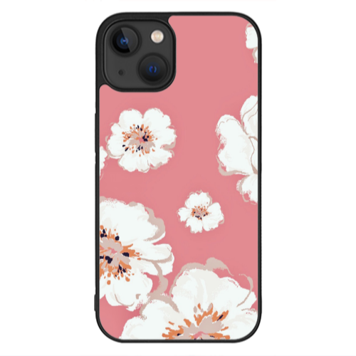 Apple iPhone 13 Mini White Flowers Black Glossy Θήκη