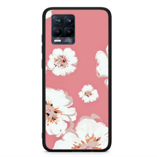 Realme 8  White Flowers Black Glossy Θήκη