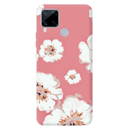 Realme C25S White Flowers Transparent Silicone TPU Θήκη