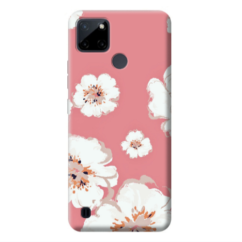 Realme C25Y White Flowers Transparent Silicone TPU Θήκη